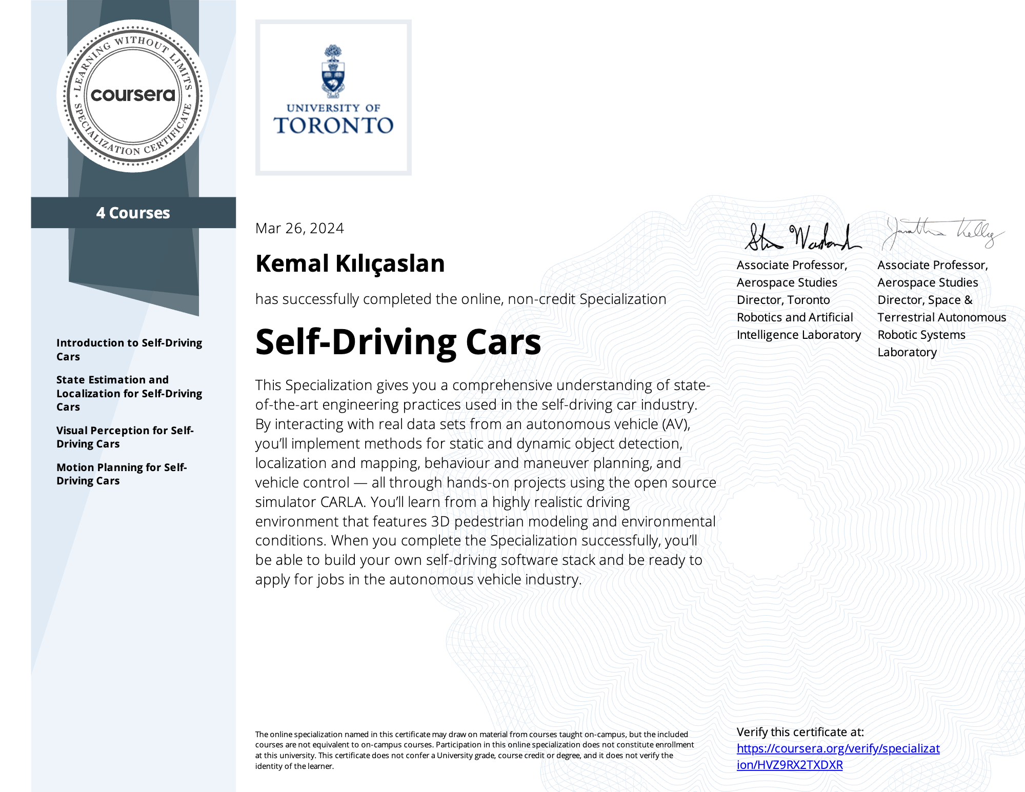 Self-Driving Cars Specialization